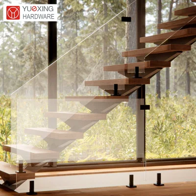 Elegante barandilla de vidrio con espiga de acero inoxidable para renovaciones de hogares modernos
